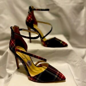 Jessica Simpson Women’s Plaid Stiletto Heels Shoes Ankle Strap Size 7